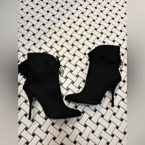 Nina Black Fringe Heeled Boots